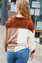 Fun Days Ahead Sepia Ivory/Taupe Color Block Button Down Pullover