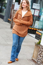 Perfectly You Rust Two Tone Half Zip Collared Knit Sweater