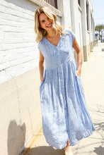 Boho Vibes Blue Ditzy Floral Button-Down Short Sleeve Dress