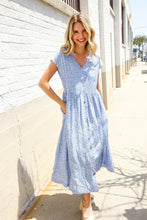 Boho Vibes Blue Ditzy Floral Button-Down Short Sleeve Dress