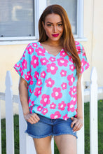 Spring Vibes Blue & Pink Floral Print V Neck Short Sleeve Top