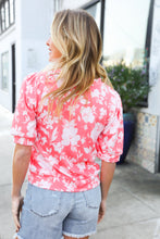 Spring Vibes Coral Wavy Rib Puff Short Sleeves Floral Top