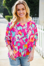 Vacay Vibes Fuchsia Smocked Sleeve Round Neck Dolman Top