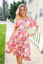 Remember Me Red & Coral Floral Print V Neck Tiered Dress