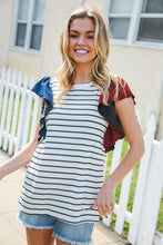 Glam It Up Red & Blue Glitter Flutter Sleeve Striped Top