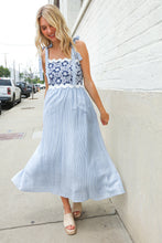 Feeling Femme Blue Floral Netted Yoke Stripe Ric Rack Dress