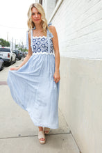 Feeling Femme Blue Floral Netted Yoke Stripe Ric Rack Dress