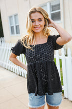 Spring Vibes Midnight Eyelet Puff Sleeve Babydoll Top