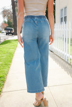 Raw Edge Denim Blue High Rise Drawstring Cropped Jeans