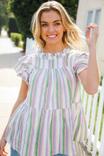 Easy To Love Lavender Stripe Double Ruffle Sleeve Tiered Top