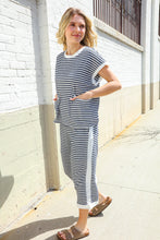 Casual Chic Navy/White Stripe Dolman Short Sleeve Terry Top