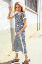 Casual Chic Navy/White Stripe Dolman Short Sleeve Terry Top