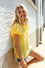 Picture Perfect Yellow Cotton Pleated Puff Short Sleeve Blouse