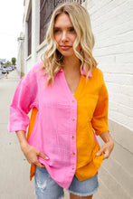 Boldy You Pink & Orange Cotton Color Block Button Down Shirt Top
