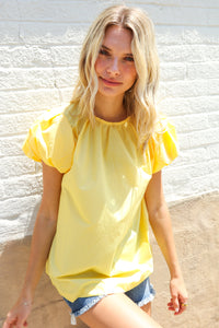 Picture Perfect Yellow Cotton Pleated Puff Short Sleeve Blouse