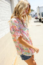 Beautiful You Ivory Notched Neck Floral Smocked Sleeve Top