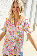 Beautiful You Ivory Notched Neck Floral Smocked Sleeve Top