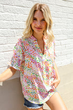 Beautiful You Ivory Notched Neck Floral Smocked Sleeve Top
