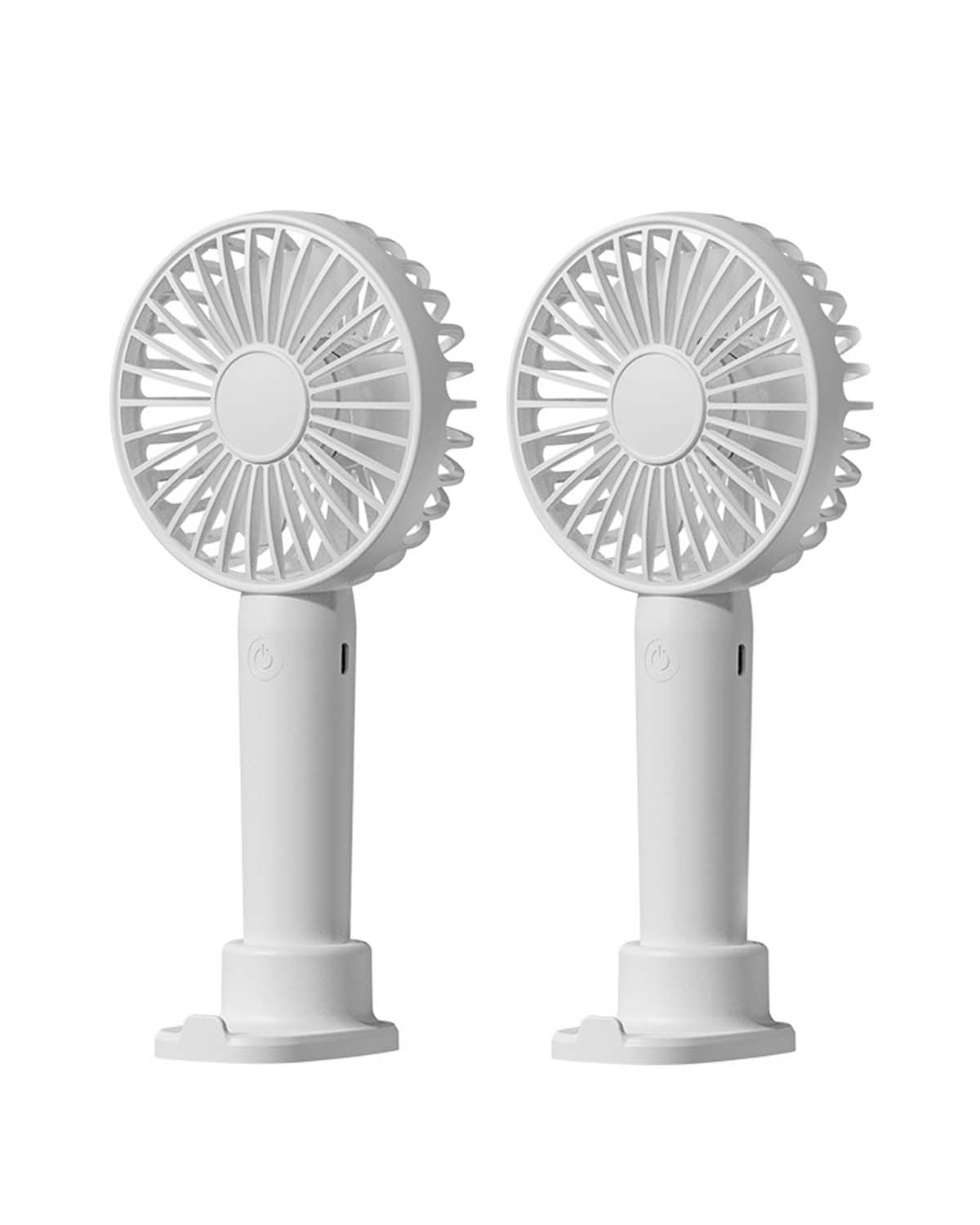 Linlinwill Portable Handheld Fan 2 Pack, USB Rechargeable Mini Fan, Ultra Quiet, 3 Speeds with Phone Holder Base, All Day Battery for Outdoor Indoor (White)