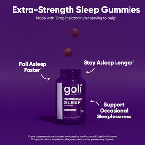 Goli Nutritional Supplement, Extra Strength Sleep Gummy 10mg Melatonin - 1 Pack 50 Count - Gluten-Free, Vegan, Non-GMO, and Gelatin-Free