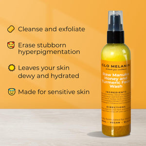 Glo Melanin Raw Manuka Honey & Turmeric Face Wash - Exfoliating Face Wash for a Glowing Complexion - Natural Face Wash for Women - 4 Oz