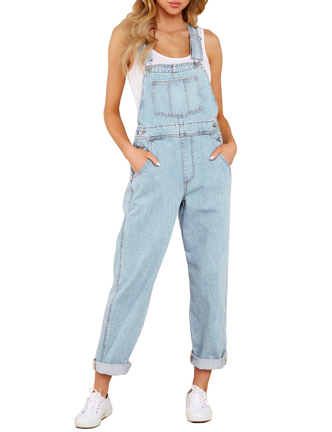 luvamia Flexclusive Women's Casual Adjustable Denim Bib Overalls Jeans Pants Fashion Loose Overall Jumpsuits Overalls for Women 2025 Powder Blue Size Large