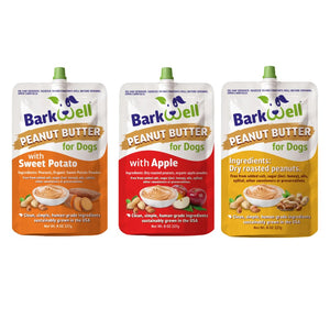 BarkWell Peanut Butter Squeeze - All-Natural Dog Peanut Butter Dog Treat 3 Pack (24 oz) Sourced Made in The USA Plus Free Orange Lick Mat. Peanut Butter, Sweet Potato and Apple. 100% Natural