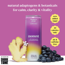 Moment Adaptogen Drink (Shark Tank) | NON-CARBONATED Non Alcoholic Drinks | Blueberry Ginger | L-Theanine & Ashwagandha for Calm & Clarity | 0 Added Sugar, 0 Caffeine | 12-pack