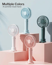 Linlinwill Portable Handheld Fan 2 Pack, USB Rechargeable Mini Fan, Ultra Quiet, 3 Speeds with Phone Holder Base, All Day Battery for Outdoor Indoor (White)