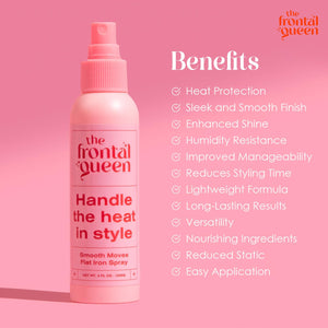 The Frontal Queen Smooth Moves Flat Iron Spray, Heat Protectant for Hair, Thermal Protectant Spray for Hair Frizz Control, and Hair Protectant Spray from Heat - 4 oz