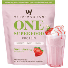 VitaHustle ONE - Superfood Meal Replacement Shake, Plant Based Protein Powder, Vegan. 86 Superfoods, Vitamins, & Minerals, Ashwagandha, Adaptogens. Founded by Kevin Hart. (Strawberry) 15 Servings