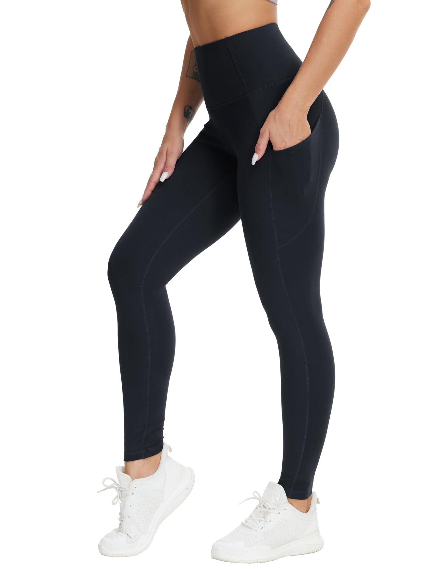 THE GYM PEOPLE Women's High Waist Yoga Pants Buttery Soft Stretchy Tummy Control Workout Athletic Leggings with Pockets Black