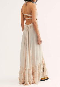 R.Vivimos Womens Summer Boho Sexy Backless Long Dresses (Small, Beige)