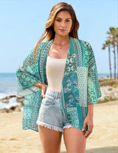 BB&KK Kimonos for Women Chiffon Swimsuit Coverups Beach Cover Up Swimwear Cardigan Summer Open Front Cover Up (12 Light Cyan/Boho, XXL)