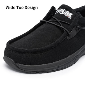 LARNMERN Men Slip On Work Shoes Non Slip Shoes Food Service Loafers Kitchen Chef Shoes Slip Resistant Memory Fishing Driver Boat Shoes Canvas Casual Walking Shoes /13US/Black