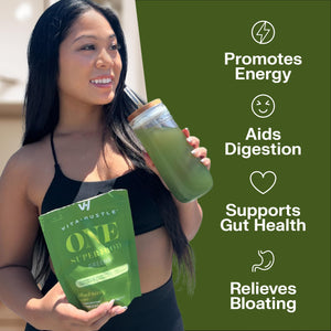 VitaHustle ONE Superfood Super Greens Powder with Prebiotics + Probiotics, Reduce Bloating, Detox, Gut Health, Spirulina, Chlorella, Digestive Enzymes (Berry Flavor, 25 Servings)