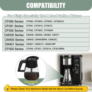 WSEYU 10-Cup Glass Carafe Replacement Compatible with Ninja CM401 CM371 CP301 Specialty Hot & Iced Coffee Makers, Replacement 50 oz Coffee Pot with Brew-Through Lid for Ninja CM300 CM400 CP300 CF091