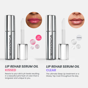 Wonderskin Lip Rehab Serum Oil - Color Changing Lip Oil from Clear to Pink - PH-activated, Non-sticky & Hydrating Tinted Serum for Dry Lips (Kissed)