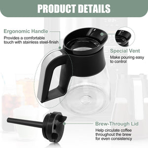 WSEYU 10-Cup Glass Carafe Replacement Compatible with Ninja CM401 CM371 CP301 Specialty Hot & Iced Coffee Makers, Replacement 50 oz Coffee Pot with Brew-Through Lid for Ninja CM300 CM400 CP300 CF091