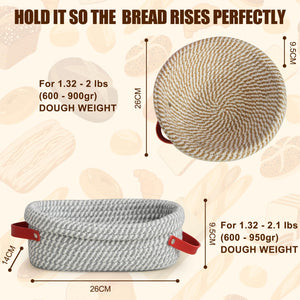 Banneton Bread Proofing Basket Set, Cotton Rope Sourdough Starter Kit, Oval and Round Bread Basket with Liners & Covers for Artisan Bread Baking, Sourdough Bread Baking Supplies(9&10 inch set of 2)