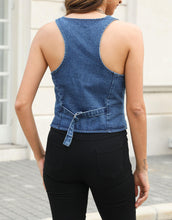 Ladyful Womens Denim Vest Sleeveless V neck Jean Suit Waistcoat Vest