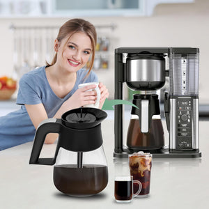 WSEYU 10-Cup Glass Carafe Replacement Compatible with Ninja CM401 CM371 CP301 Specialty Hot & Iced Coffee Makers, Replacement 50 oz Coffee Pot with Brew-Through Lid for Ninja CM300 CM400 CP300 CF091