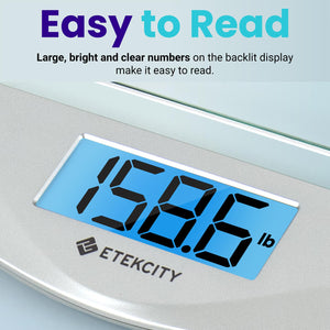 Etekcity Digital Body Weight Bathroom Scale, Large Blue LCD Backlight Display, High Precision Measurements,6mm Tempered Glass, 400 Pounds