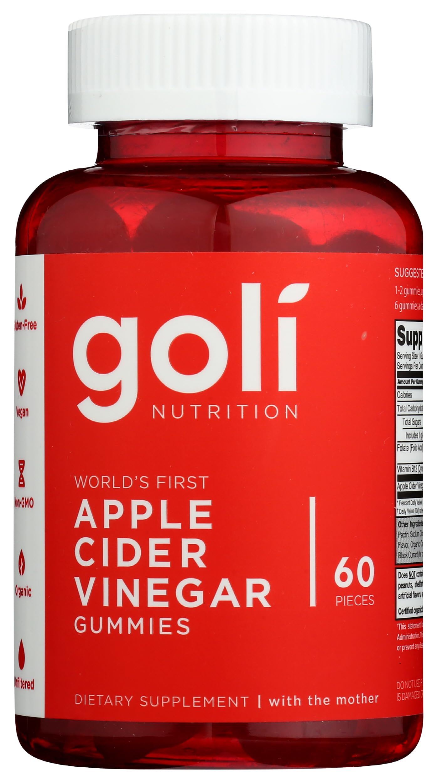 Goli Nutrition World's First Apple Cider Vinegar Gummies 60 Count, 60 Count