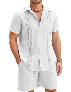 COOFANDY Men Beach Outfits for Vacation 2 Piece Short Set Guayabra Sets Resort Wear
