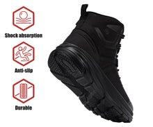 LARNMERN Non Slip Tactical Boots Men Slip Resistant Work Boot Waterproof Hiking Shoes Side Zipper Military Combat Boots Light and Comfy(12 Women/10 Men,Black)