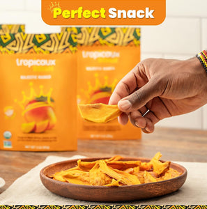 Organic Dried Mango No Sugar Added, 3oz, Pack of 6 (18oz Total) - Tasty and Nutritious Non-GMO Dried Mangoes - No Preservatives or Chemicals - Ideal Snack for Kids & Adults by Tropicaux Reign