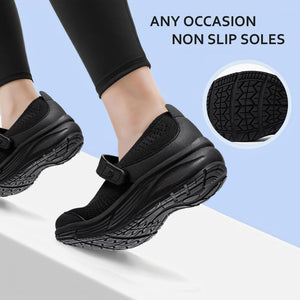 LARNMERN Wide Toe Box Shoes Women Mary Jane Non Slip Diabetic Shoes Mesh Breathable Nurse Walking Slip On Work Flats Food Service Ladies Adjustable Bare Foot Shoes (Black,9)