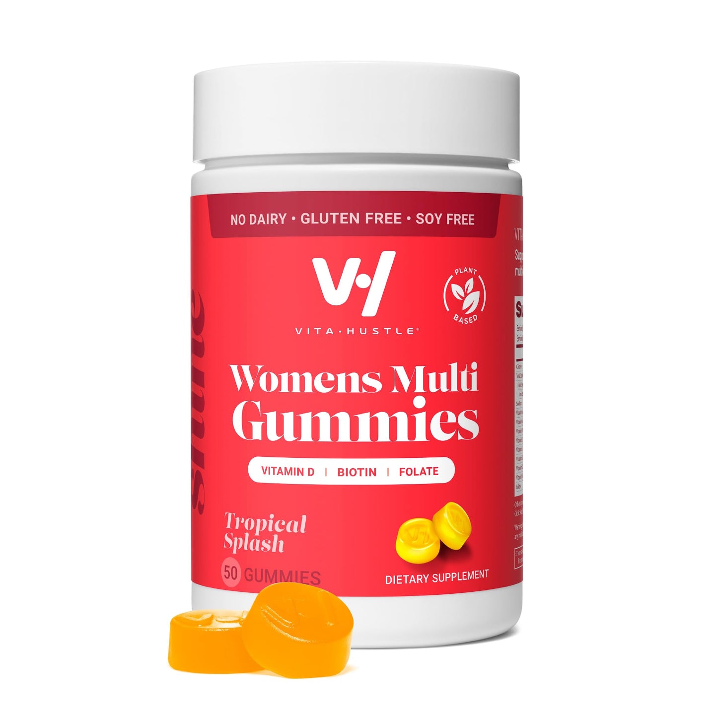 VitaHustle Womens Multivitamin Gummies, Vegan, Biotin, Folate, Female Health, Hair, Skin & Nails, Low Sugar, Non GMO, Tropical Splash, 50 Count