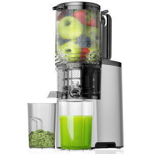 Cold Press Juicer, 5.4" Wide Feed Chute Juice Extractor Machine with 400W, High Juice Yield, Slow Masticating Juicer for Whole Vegetables & Fruits, Light Gray